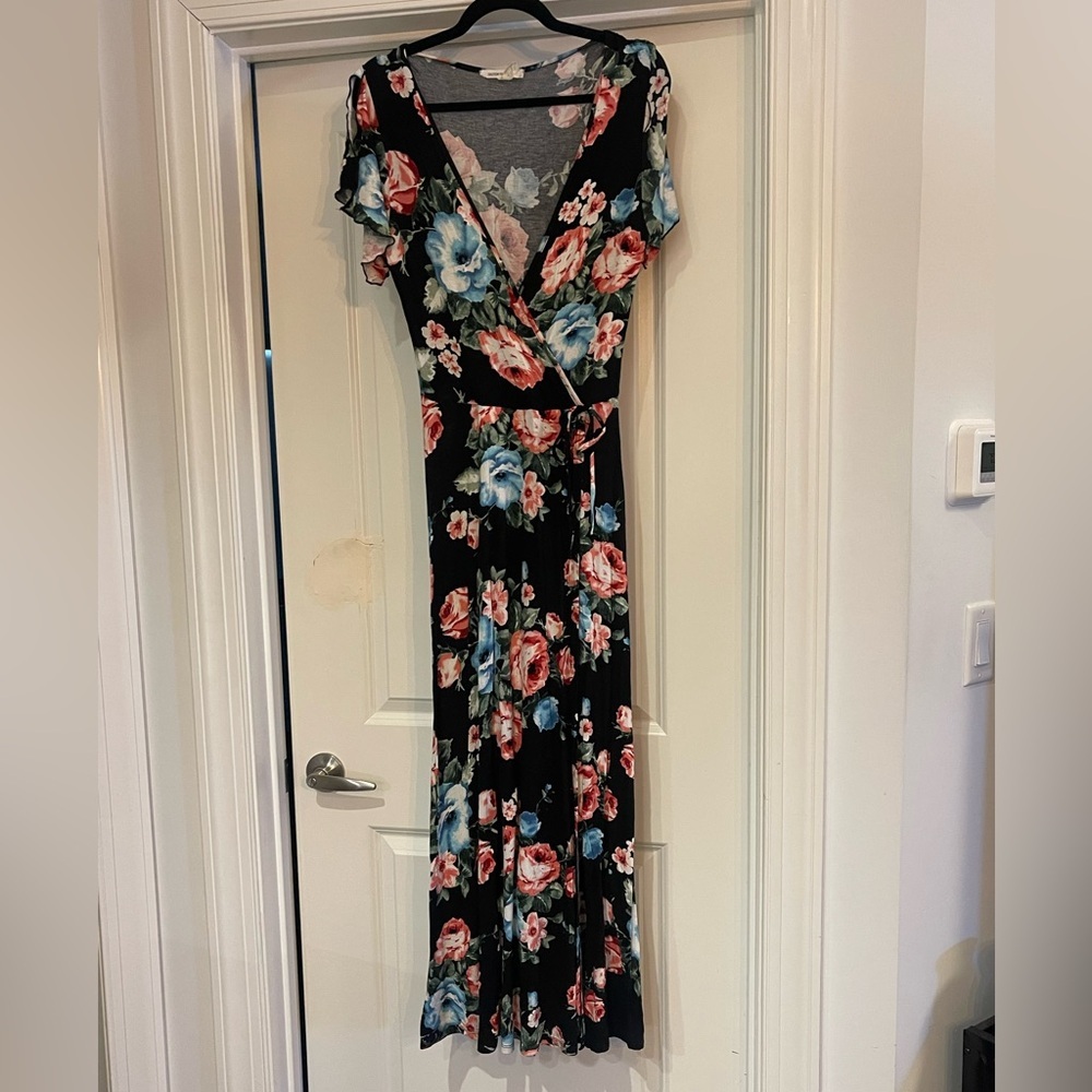Caution To The Wind Black Maxi Dress with Floral Accents